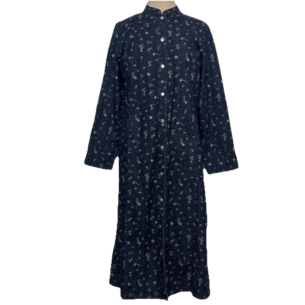 Denim &‎ Co Dress Long Oversize Blue Floral Paisley Pockets Cottage Americana S